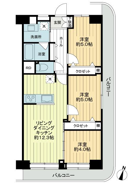 Floor plan. 3LDK, Price 31,800,000 yen, Footprint 63 sq m , Balcony area 18.29 sq m
