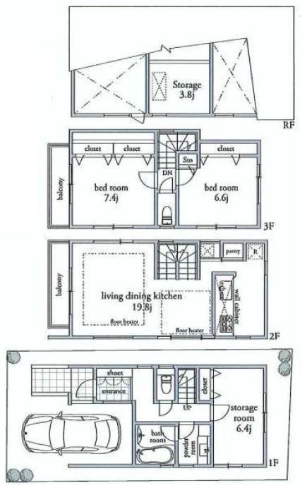 Floor plan. (C Building), Price 54,800,000 yen, 3LDK, Land area 61.94 sq m , Building area 105.54 sq m