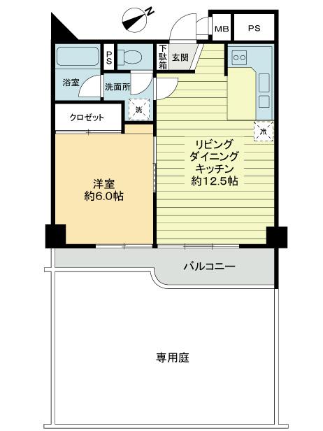 Floor plan. 1LDK, Price 18,800,000 yen, Occupied area 41.48 sq m , Balcony area 6.29 sq m
