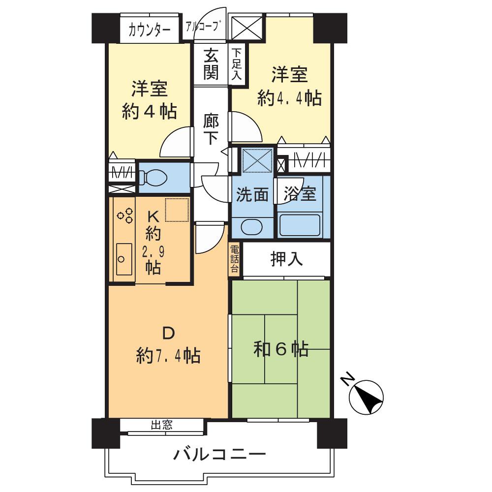 Floor plan. 3DK, Price 25,800,000 yen, Occupied area 57.83 sq m , Balcony area 8.35 sq m