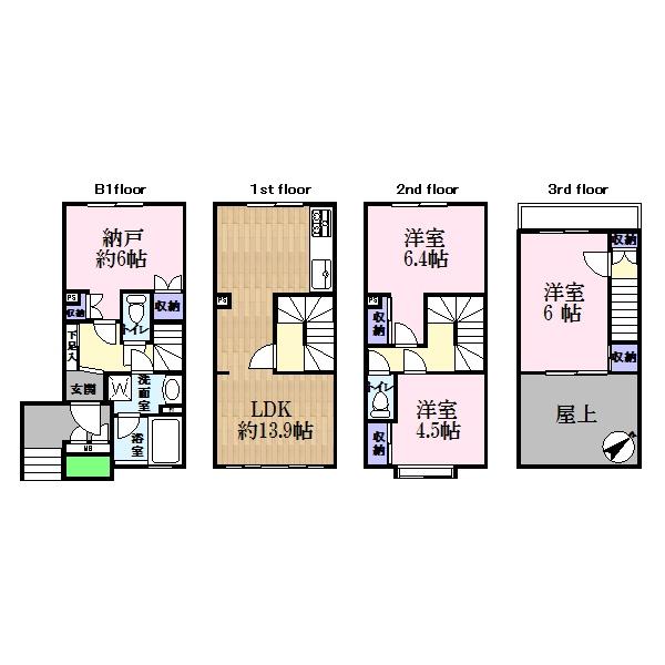 Floor plan. 3LDK + S (storeroom), Price 34 million yen, Occupied area 91.75 sq m , Balcony area 10.02 sq m   ■ 3SLDK the privacy of each room is maintained.  ■ There is no that the kitchen is in full view even during steep visitor.  ■ Firmly secure the ceiling height 2300mm at Town House.