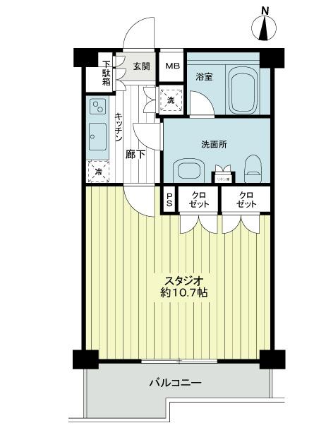 Floor plan. 1K, Price 19,800,000 yen, Occupied area 33.31 sq m , Balcony area 5.05 sq m
