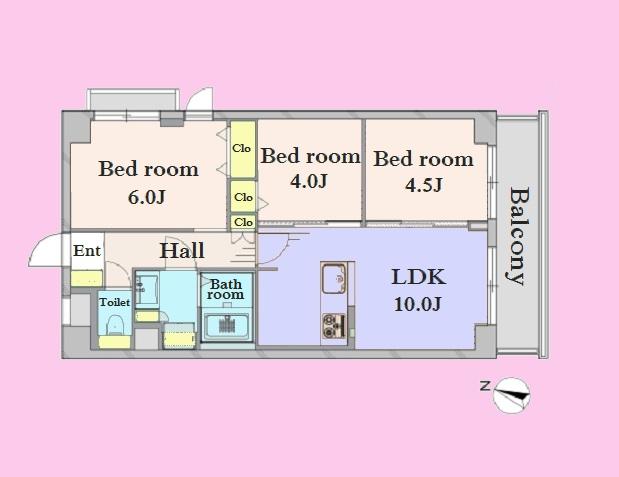 Floor plan. 3LDK, Price 34,800,000 yen, Footprint 56 sq m , Balcony area 6.71 sq m