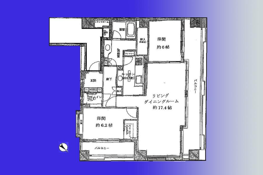 Floor plan. 2LDK, Price 49,500,000 yen, Occupied area 74.97 sq m , Balcony area 25.15 sq m   [There is highly independent alcove] Also equipped with trunk room to the front door.