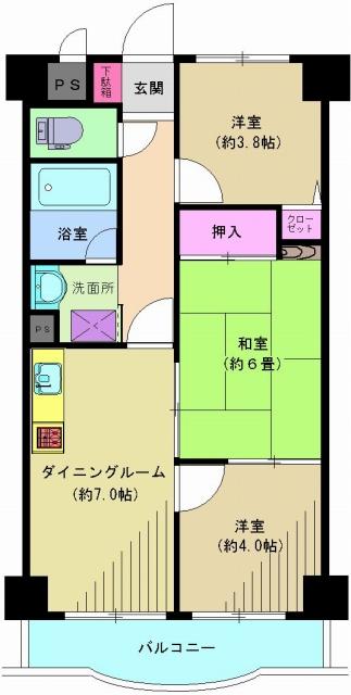 Floor plan. 3DK, Price 23.8 million yen, Footprint 47.5 sq m , Balcony area 6.05 sq m