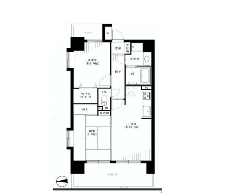 Floor plan. 2LDK, Price 33,800,000 yen, Occupied area 52.26 sq m , Balcony area 12.74 sq m