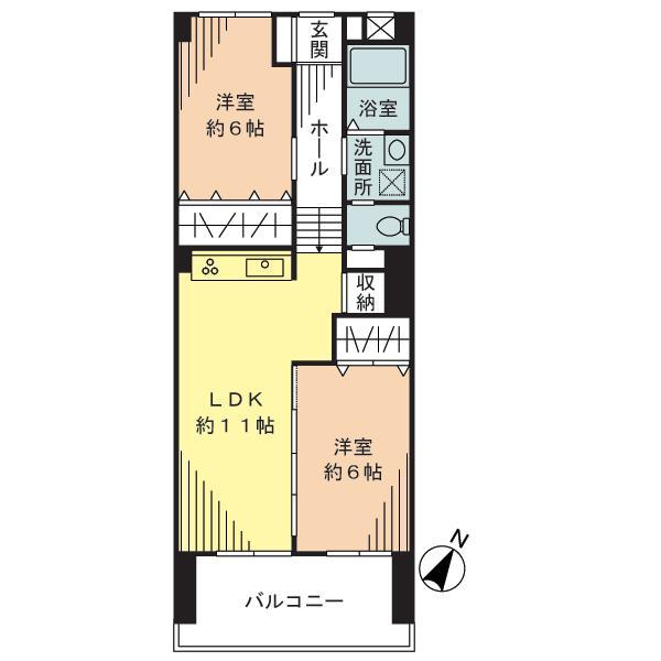 Floor plan. 2LDK, Price 23,900,000 yen, Footprint 59.1 sq m , Balcony area 8.64 sq m