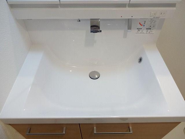 Wash basin, toilet. Bathroom vanity