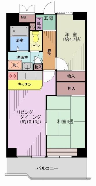 Floor plan. 2LDK, Price 19,800,000 yen, Occupied area 51.36 sq m , Balcony area 7.12 sq m