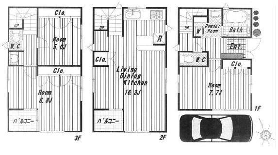 Floor plan. 35,800,000 yen, 3LDK, Land area 49.27 sq m , There is a building area of ​​94.01 sq m attic storage, Storage is abundant. 