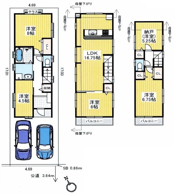 Floor plan. 46,800,000 yen, 5LDK, Land area 79.84 sq m , Building area 106.11 sq m