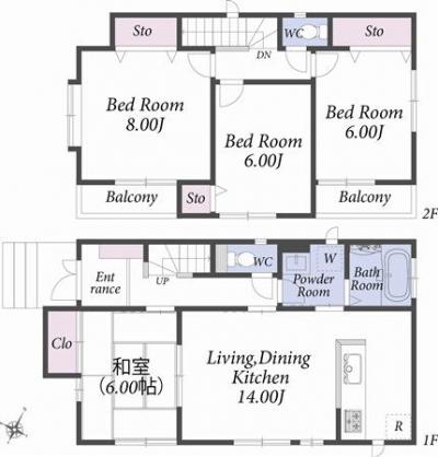 Floor plan. 66,800,000 yen, 3LDK, Land area 84.45 sq m , Building area 84.45 sq m A compartment floor plan
