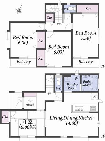 Floor plan. 66,800,000 yen, 3LDK, Land area 84.45 sq m , Building area 84.45 sq m C compartment floor plan