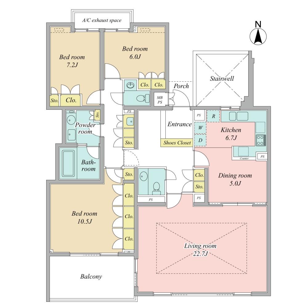 Floor plan. 3LDK, Price 74,500,000 yen, Footprint 137.18 sq m , Balcony area 12 sq m