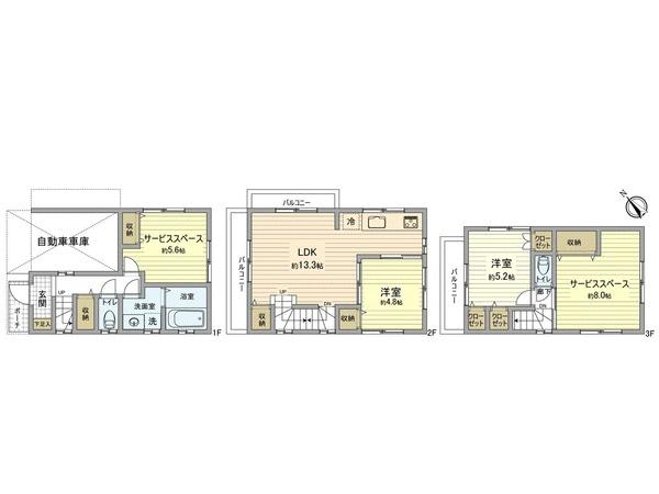 Floor plan. 41,300,000 yen, 4LDK, Land area 56.74 sq m , Building area 99.42 sq m