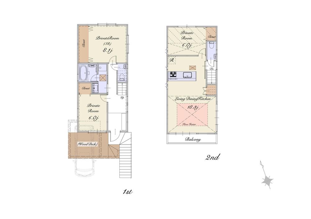Floor plan. (B Building), Price 66,800,000 yen, 2DK+S, Land area 94.65 sq m , Building area 102.86 sq m