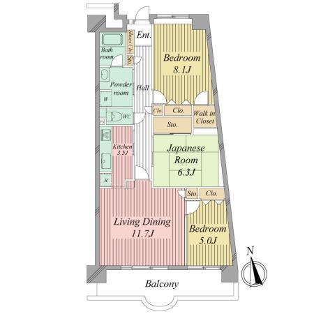 Floor plan. 3LDK, Price 39,800,000 yen, Occupied area 81.13 sq m , Balcony area 11.53 sq m 3LDK + walk-in closet with