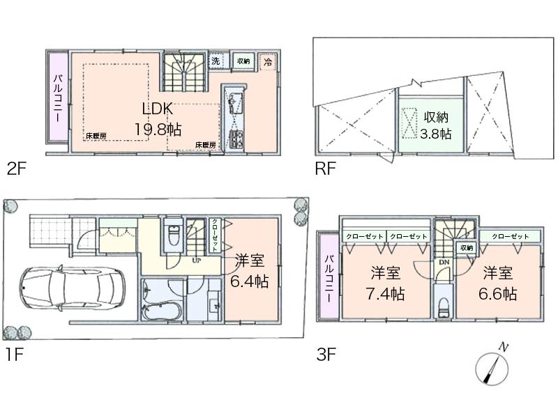 Floor plan. (C Building), Price 54,800,000 yen, 3LDK, Land area 61.94 sq m , Building area 105.54 sq m