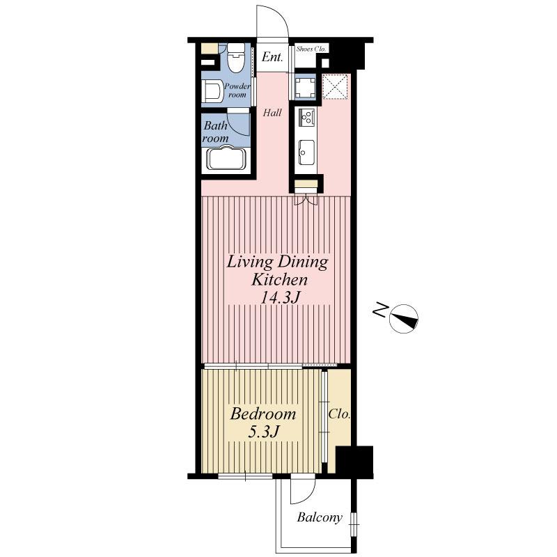 Floor plan. 1LDK, Price 34,500,000 yen, Footprint 44.4 sq m , Balcony area 3.85 sq m