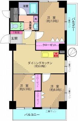 Floor plan. 3DK, Price 24,800,000 yen, Occupied area 62.45 sq m , Balcony area 10.53 sq m