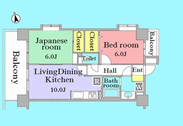Floor plan. 2LDK, Price 33,800,000 yen, Occupied area 52.26 sq m , Balcony area 12.74 sq m