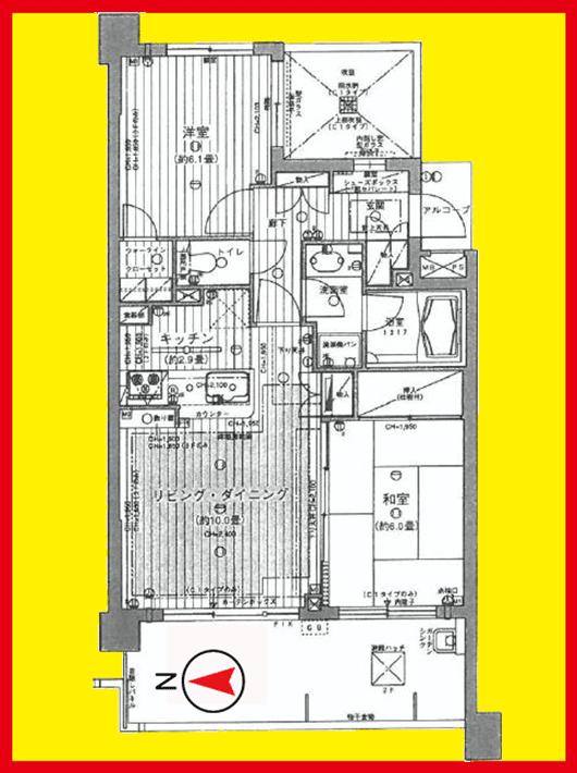 Floor plan. 2LDK, Price 29,800,000 yen, Footprint 58.2 sq m , Balcony area 12.6 sq m