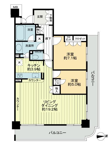Floor plan. 2LDK, Price 44,800,000 yen, Occupied area 81.41 sq m , Balcony area 24.67 sq m floor plan