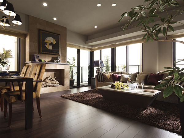 Living.  [Wide span dwelling unit center] It refers to the frontage and span, Wide span says that the wide floor plan of frontage. Dwelling unit of the wide span is excellent also in bright ventilation room because there are many lighting surface. (Model Room C1 type ・ Paid menu plan ・ Application deadline Yes)