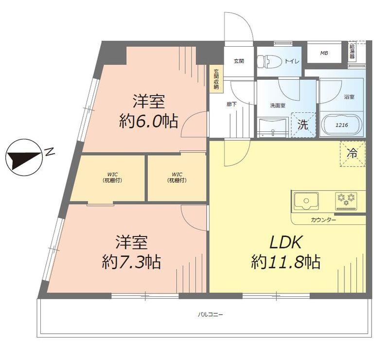Floor plan. 2LDK, Price 23,990,000 yen, Occupied area 54.54 sq m Mato