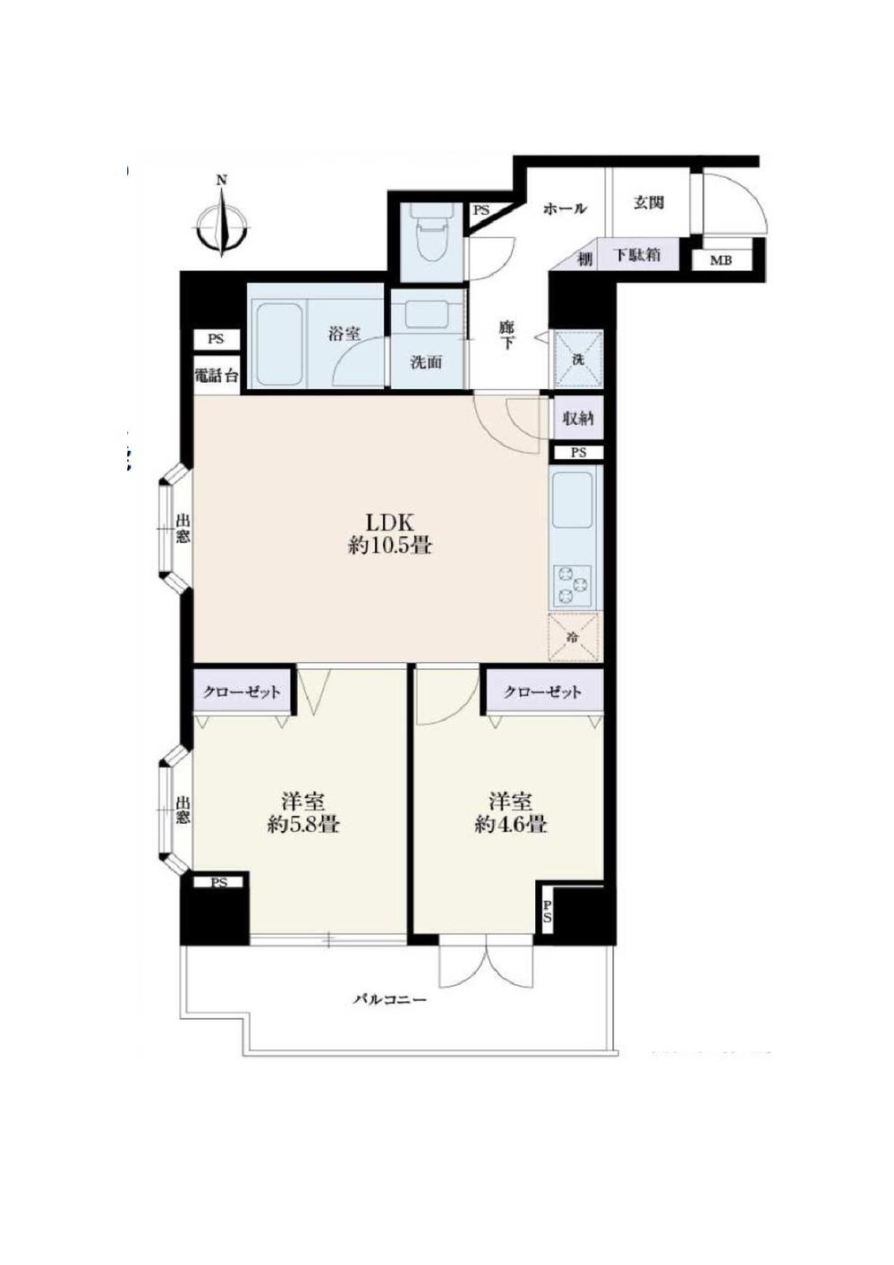 Floor plan. 2LDK, Price 31,800,000 yen, Occupied area 50.68 sq m , Balcony area 7.37 sq m