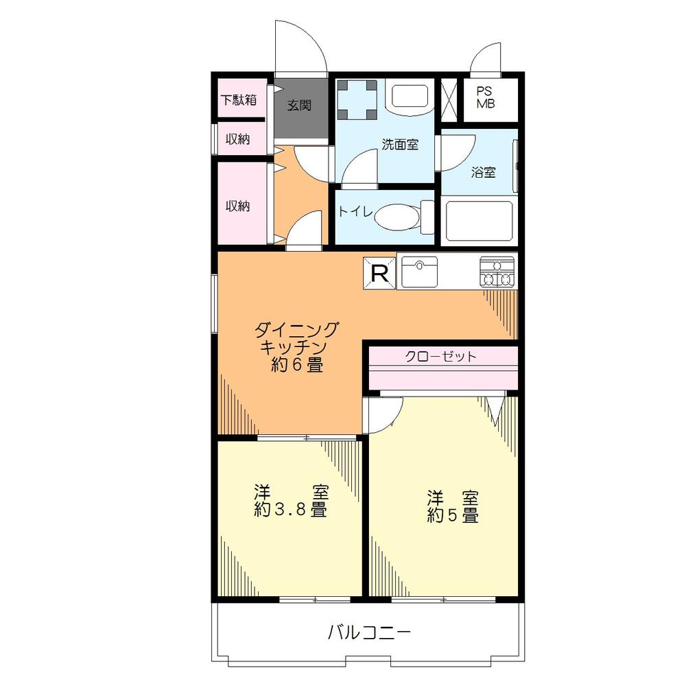 Floor plan. 2DK, Price 17.8 million yen, Occupied area 41.51 sq m , Balcony area 5.5 sq m 2DK Southwest Corner Room