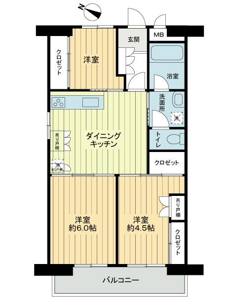 Floor plan. 3DK, Price 28,700,000 yen, Footprint 51.3 sq m , Balcony area 6.48 sq m