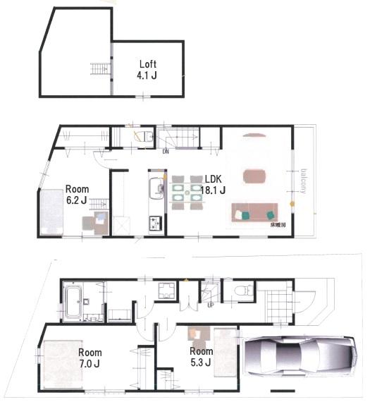 Floor plan. (A Building), Price 44,800,000 yen, 3LDK, Land area 76.64 sq m , Building area 84.1 sq m