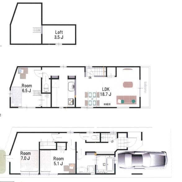 Floor plan. (B Building), Price 44,800,000 yen, 3LDK, Land area 77.05 sq m , Building area 83.91 sq m