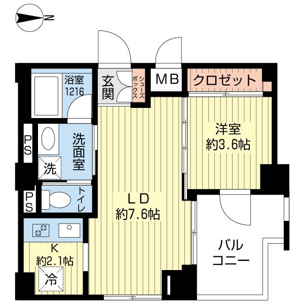 Floor plan. 1LDK, Price 19.9 million yen, Occupied area 32.57 sq m , Balcony area 5.85 sq m