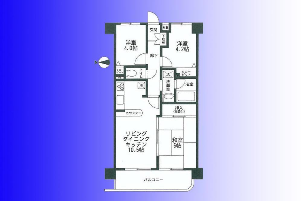 Floor plan. 3LDK of all the living room easy living window equipped to flow line