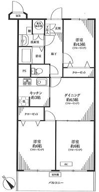 Floor plan. 3LDK, Price 24,800,000 yen, Footprint 61.6 sq m , Balcony area 7.84 sq m