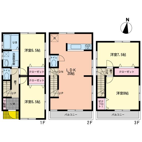 Floor plan. (1 Building), Price 50,800,000 yen, 4LDK, Land area 89.03 sq m , Building area 107.73 sq m