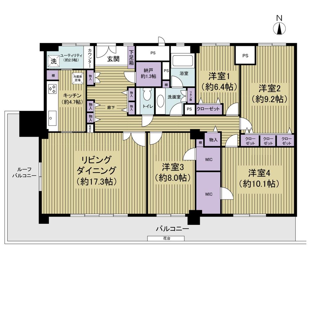 Floor plan. 4LDK + S (storeroom), Price 52 million yen, Footprint 134.64 sq m , Balcony area 24.86 sq m