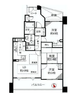 Floor plan. 3LDK, Price 31,800,000 yen, Occupied area 65.35 sq m , Balcony area 14.63 sq m