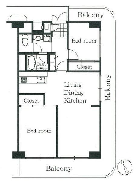 Floor plan. 2LDK, Price 19,800,000 yen, Footprint 57.6 sq m , Balcony area 23.19 sq m