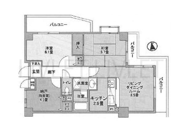 Floor plan. 2LDK + S (storeroom), Price 41,900,000 yen, Occupied area 61.31 sq m , Balcony area 15.42 sq m