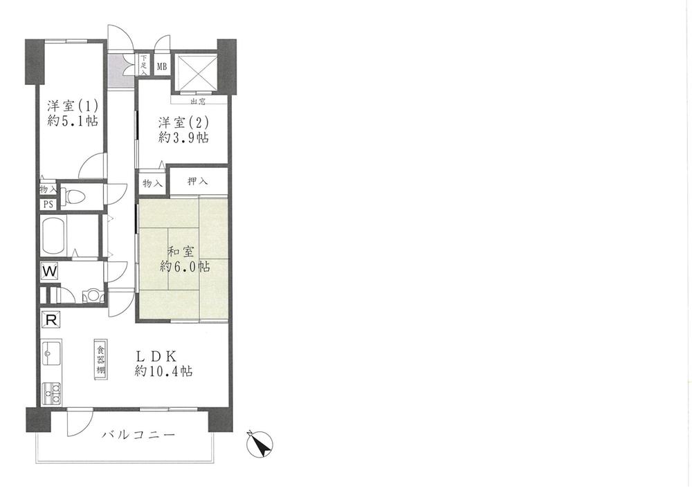 Floor plan. 3LDK, Price 27,800,000 yen, Occupied area 57.87 sq m , Balcony area 8.05 sq m