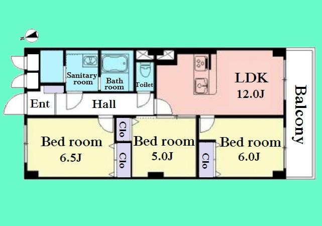 Floor plan. 3LDK, Price 31,980,000 yen, Occupied area 64.32 sq m , Balcony area 7.89 sq m
