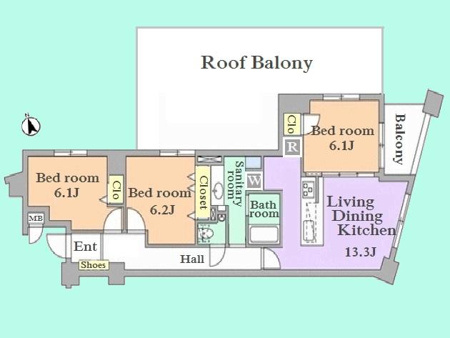 Floor plan. 3LDK, Price 54,570,000 yen, Occupied area 76.11 sq m , Balcony area 4.67 sq m