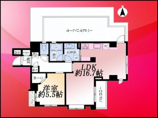 Floor plan. 1LDK, Price 41,500,000 yen, Occupied area 54.42 sq m , Balcony area 3.33 sq m