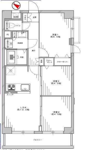 Floor plan. 3LDK, Price 34,800,000 yen, Footprint 56 sq m , Balcony area 6.71 sq m
