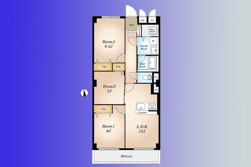Floor plan. 3LDK, Price 31,980,000 yen, Occupied area 64.32 sq m , Balcony area 7.89 sq m   [5 floor, South-facing 3LDK] Vantage view will spread without any building in front.