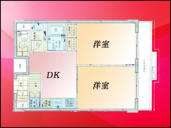 Floor plan. 2DK, Price 29,800,000 yen, Occupied area 41.04 sq m , Balcony area 5.4 sq m