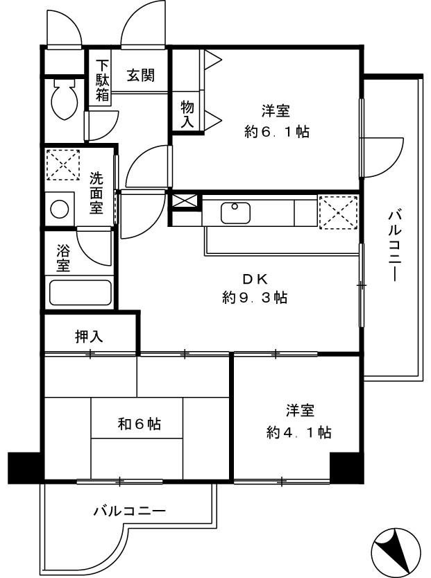 Floor plan. 3DK, Price 28.5 million yen, Occupied area 55.51 sq m , Bright floor plan of the balcony area 11.54 sq m square room